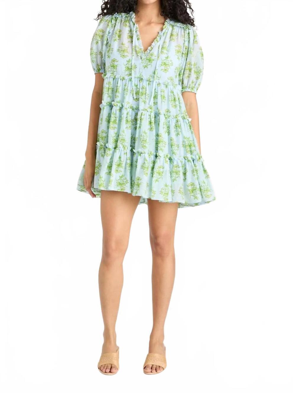NEW CINQ A SEPT papyrus floral madara dress in whispering sky multi